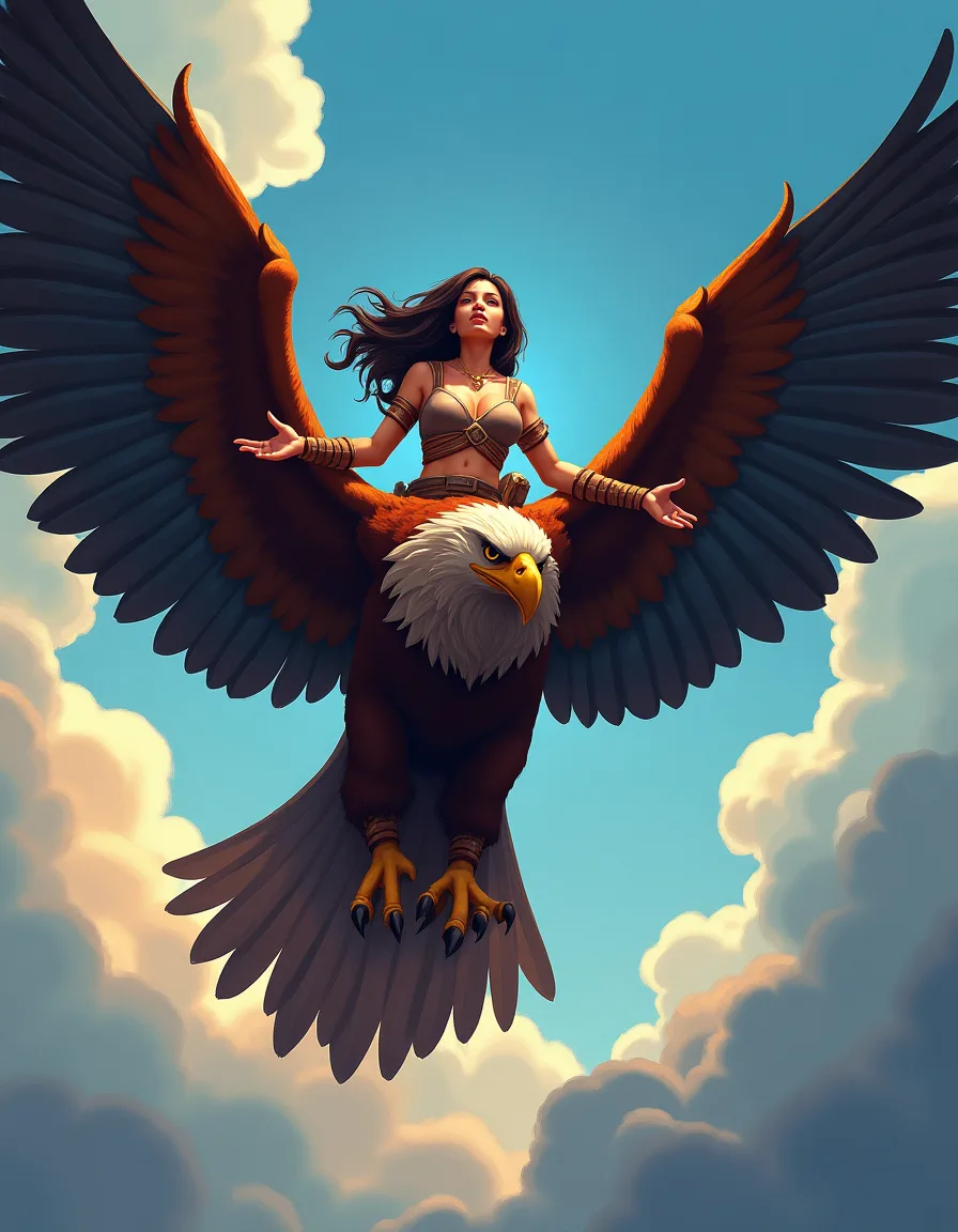 The illustration on Hawk Rider, a uncommon unit in Arcana