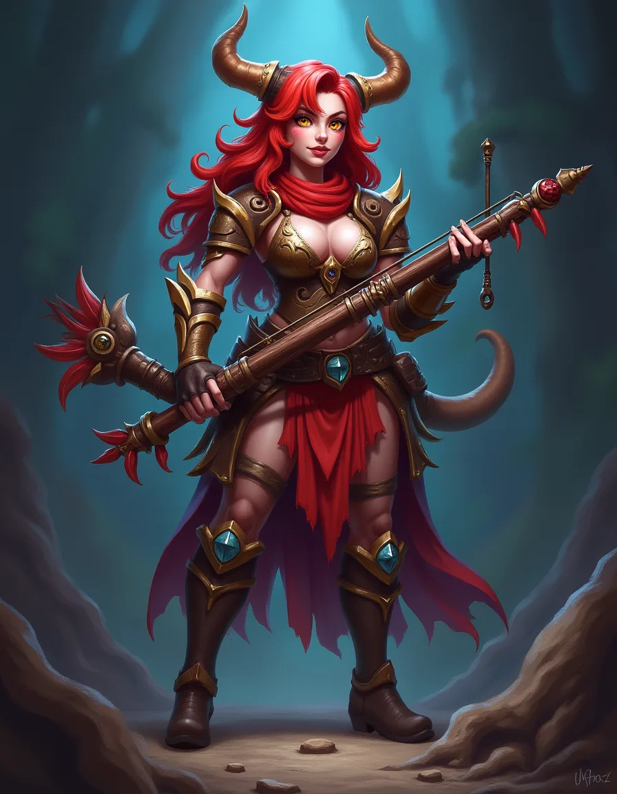 The illustration on Monster Huntress, a uncommon unit in Arcana