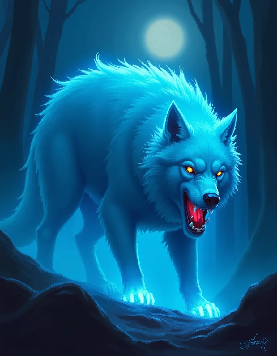 The illustration on Spectral Wolf, a uncommon unit in Arcana
