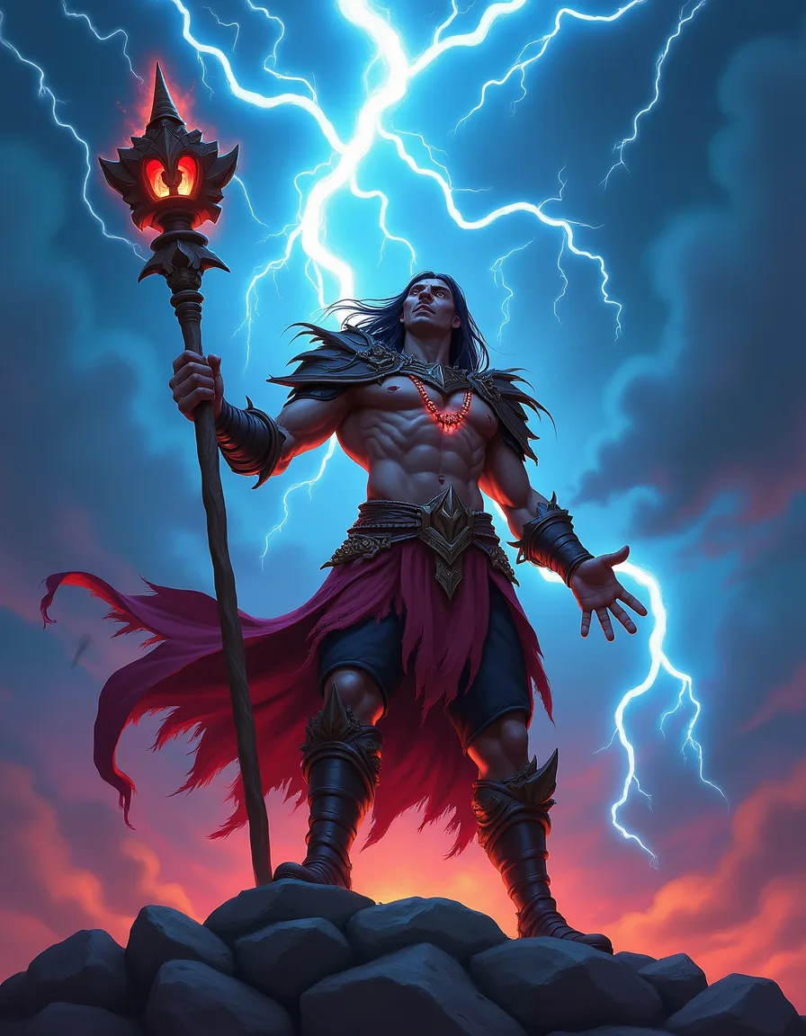 The illustration on Storm Shaman, a uncommon unit in Arcana