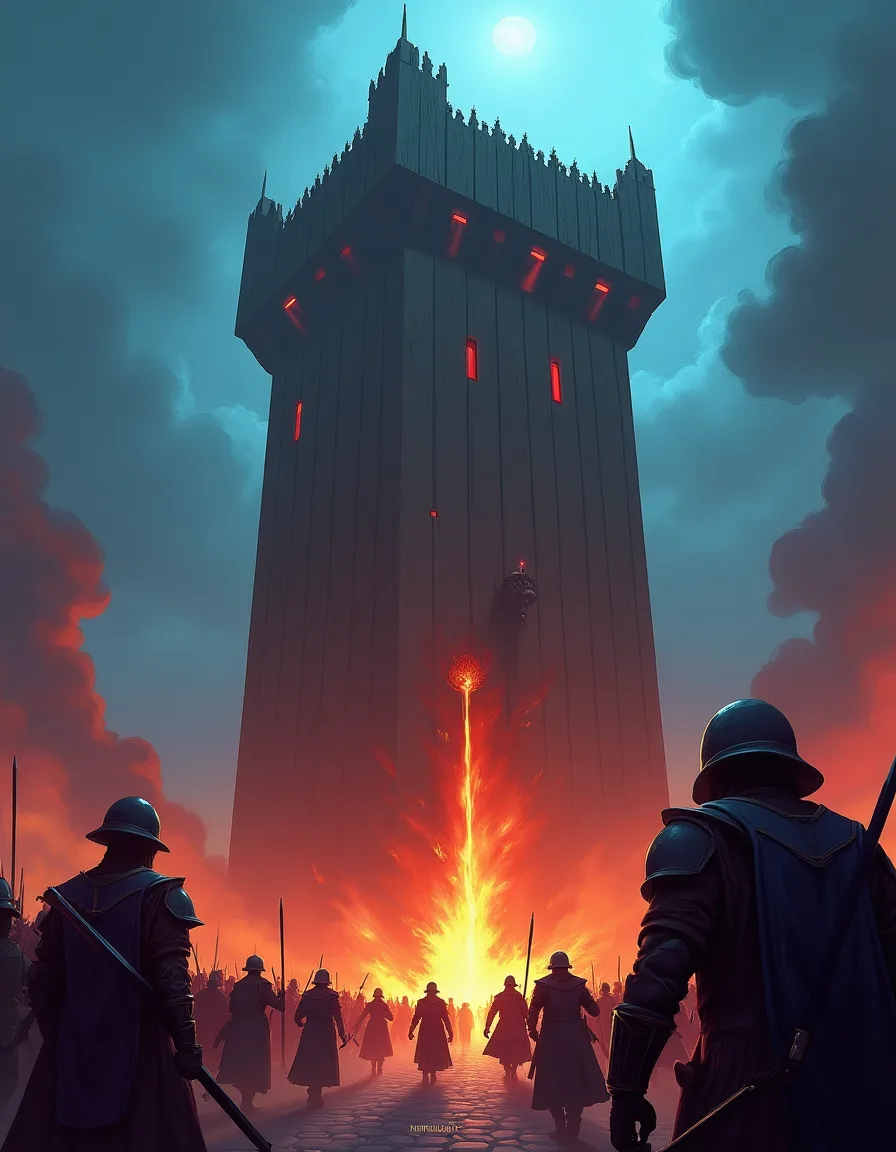 The illustration on Siege Tower, a uncommon unit in Arcana