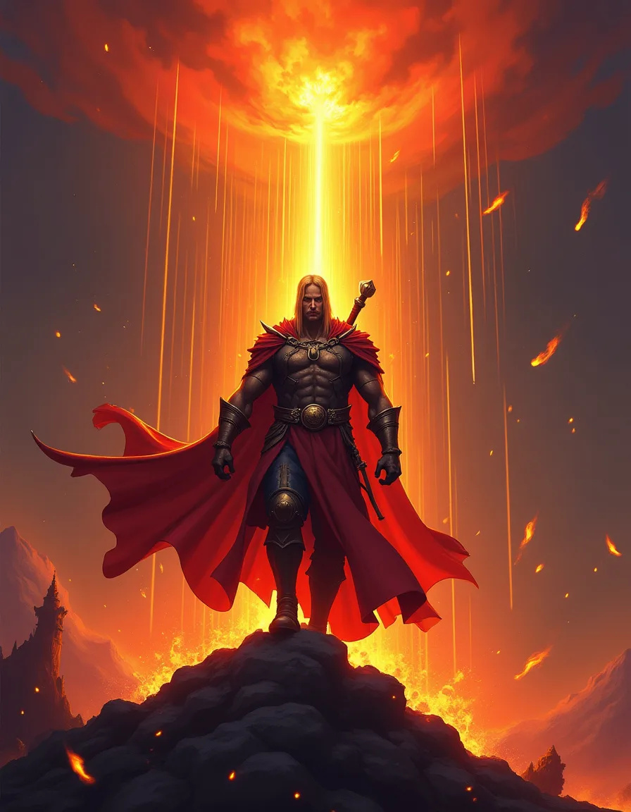 The illustration on Rain of Fire, a uncommon spell in Arcana