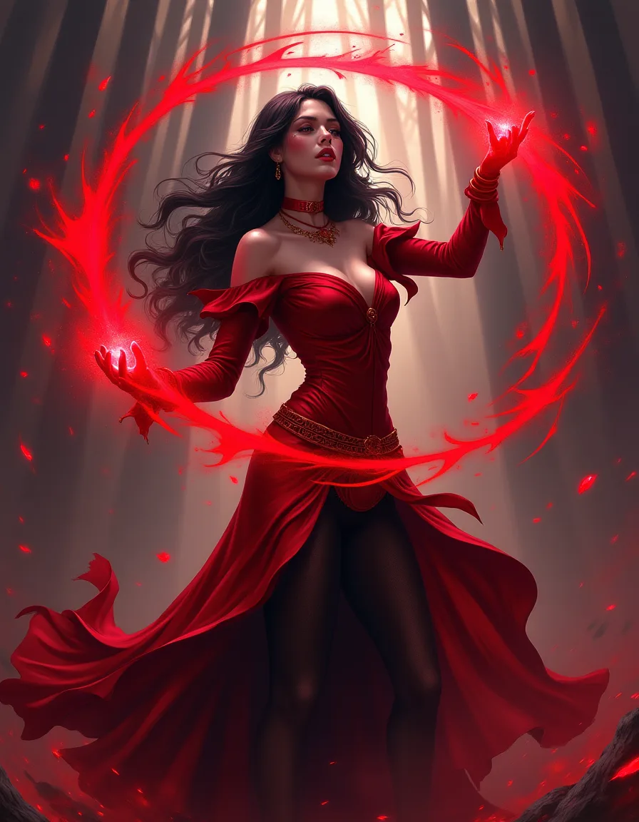 The illustration on Blood Witch, a rare unit in Arcana