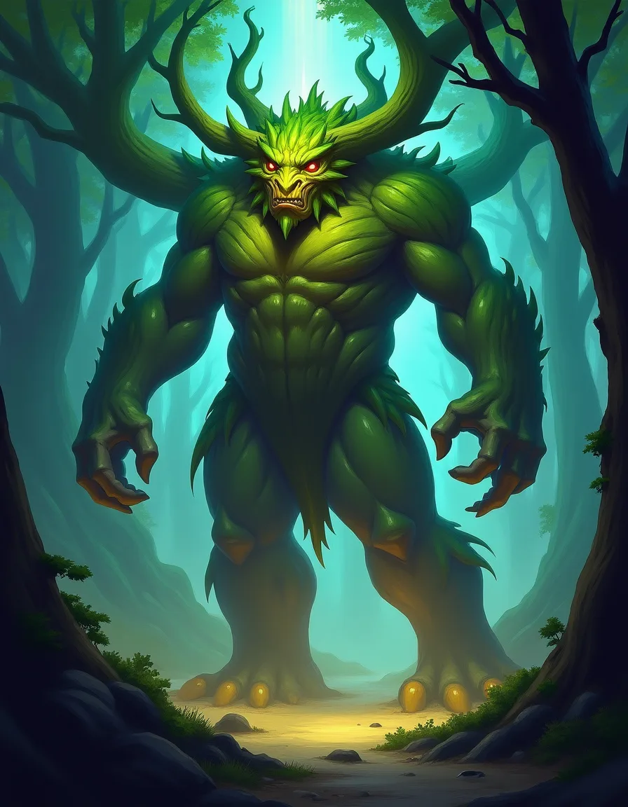The illustration on Warden of the Wilds, a rare unit in Arcana