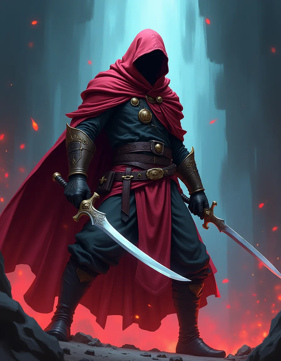 The illustration on Twinblade Master, a rare unit in Arcana