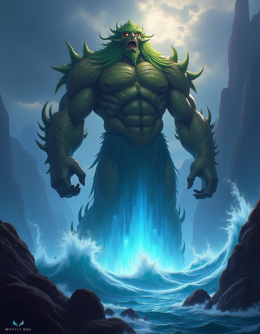 The illustration on Titan of the Depths, a legendary unit in Arcana