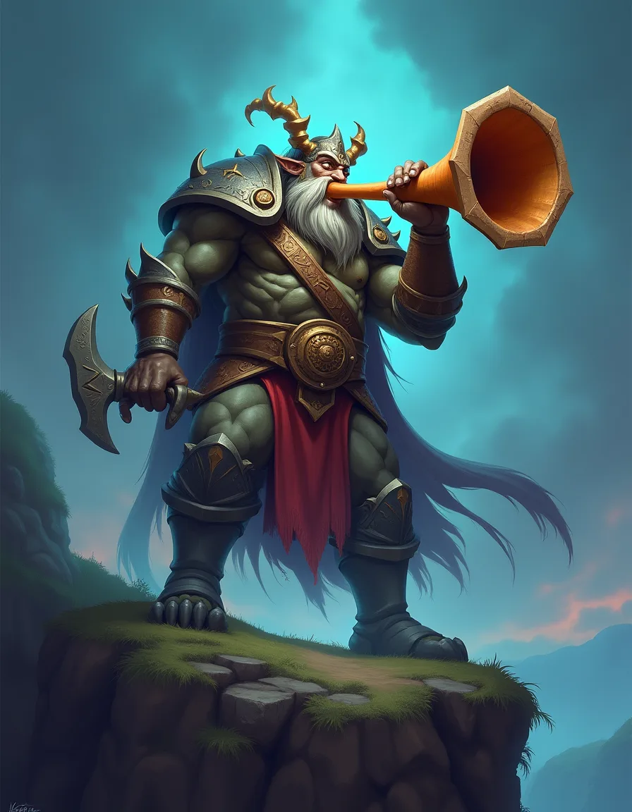 The illustration on Stonecall Herald, a common unit in Arcana