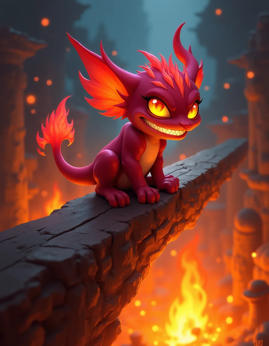 The illustration on Cinder Imp, a common unit in Arcana