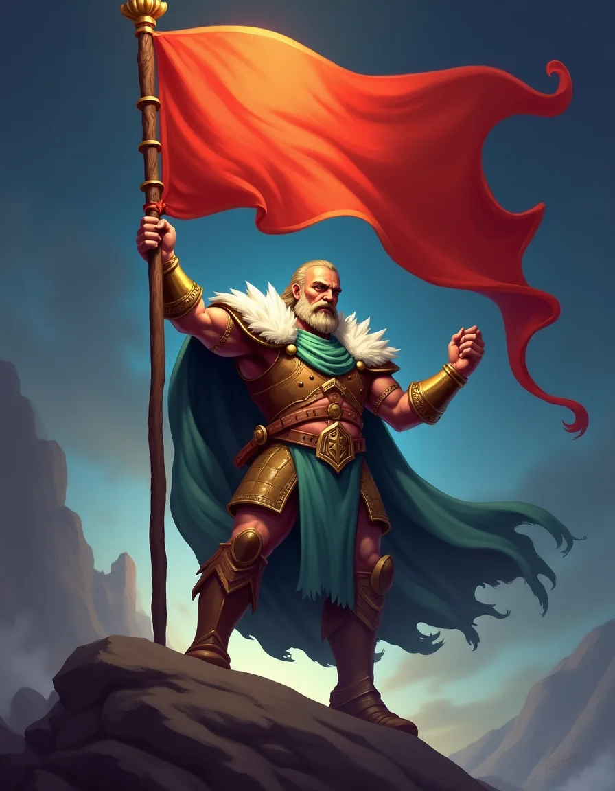The illustration on Standard Bearer, a uncommon unit in Arcana