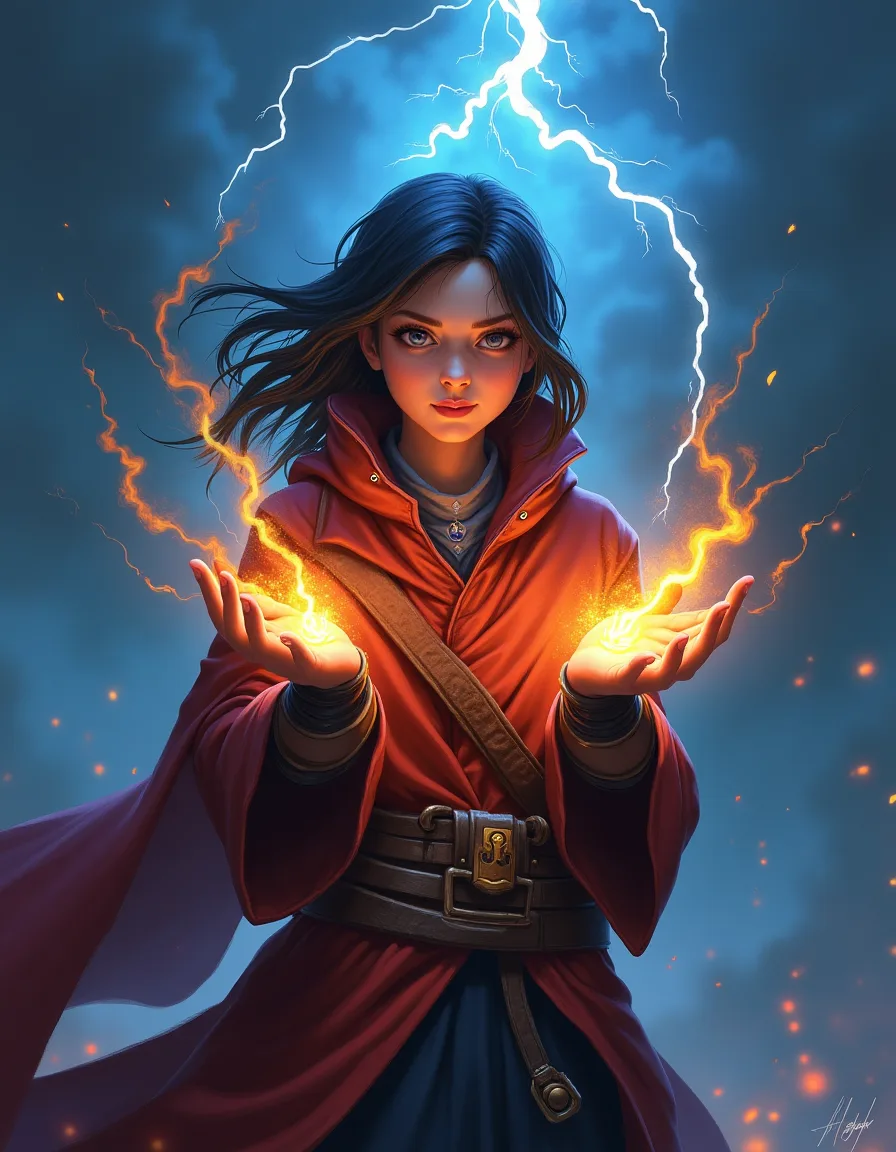 The illustration on Stormcaller Adept, a uncommon unit in Arcana