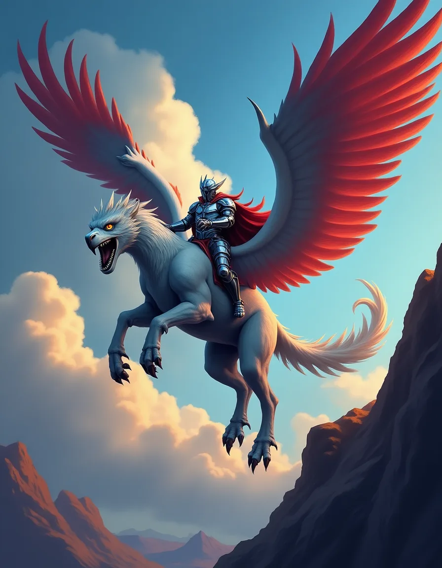 The illustration on Griffon Rider Elite, a rare unit in Arcana