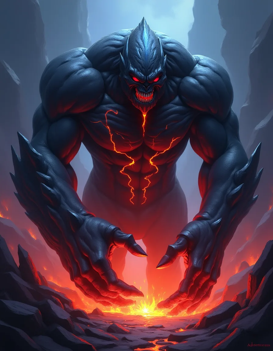 The illustration on Obsidian Behemoth, a epic unit in Arcana