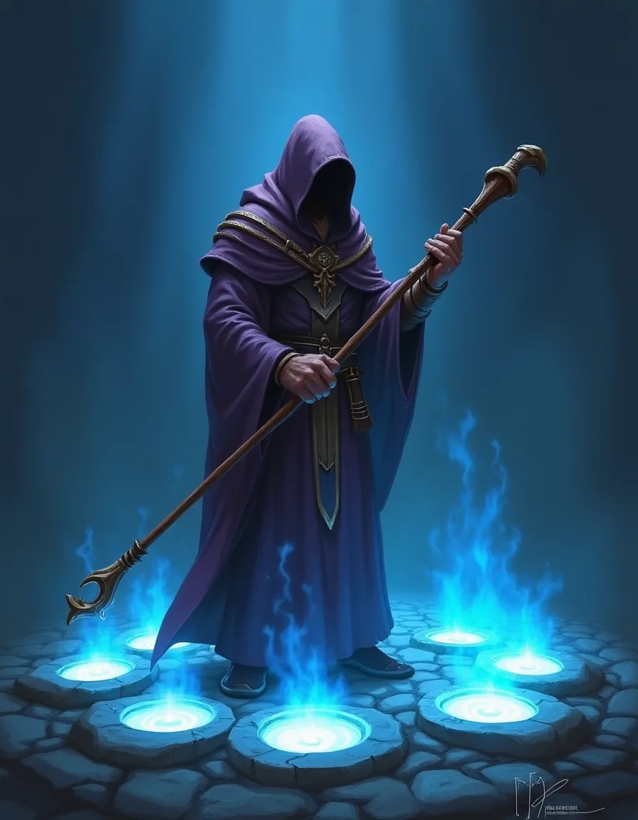 The illustration on Ley Tender, a common unit in Arcana
