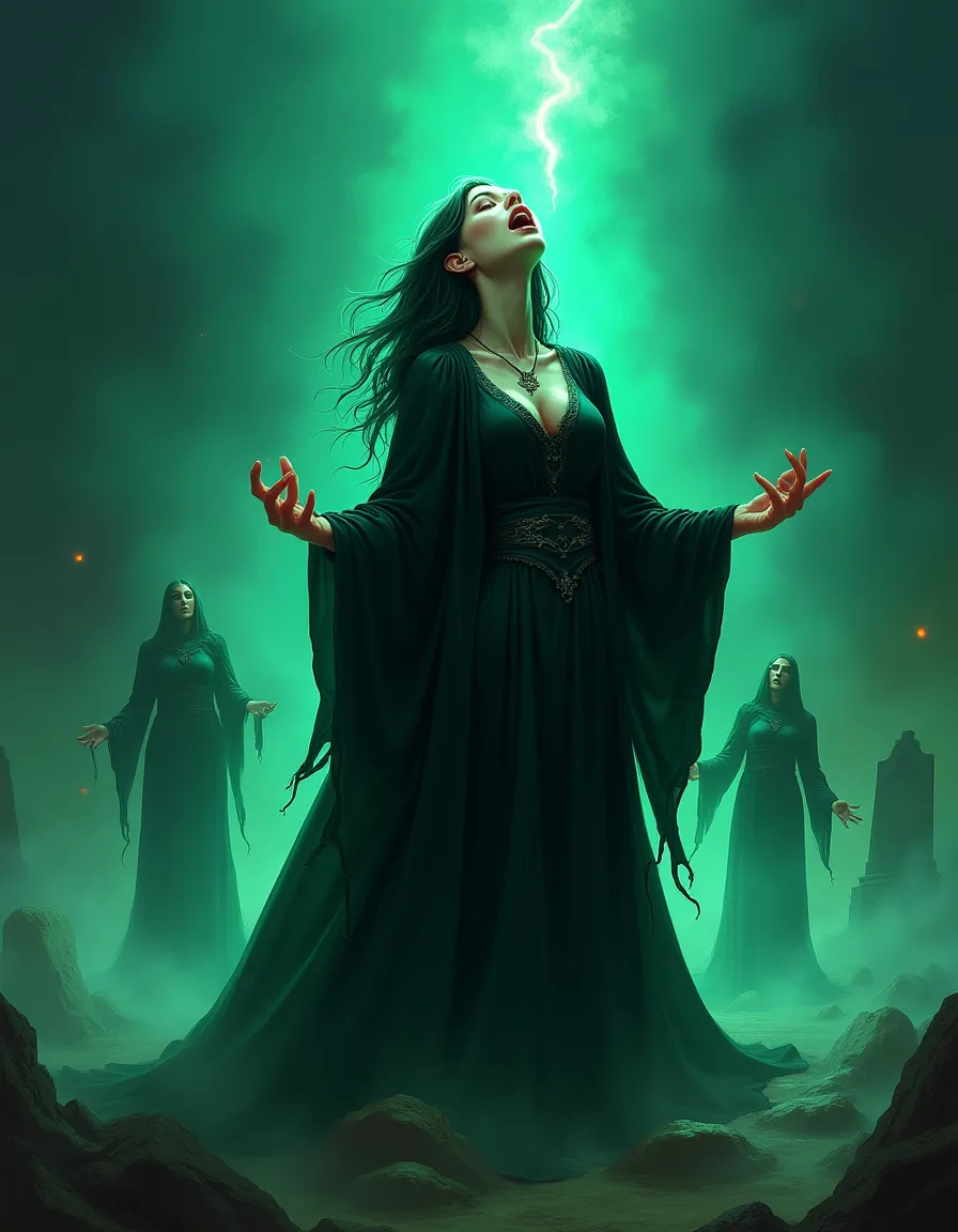 The illustration on Nyx, the Hollow Choir, a legendary unit in Arcana