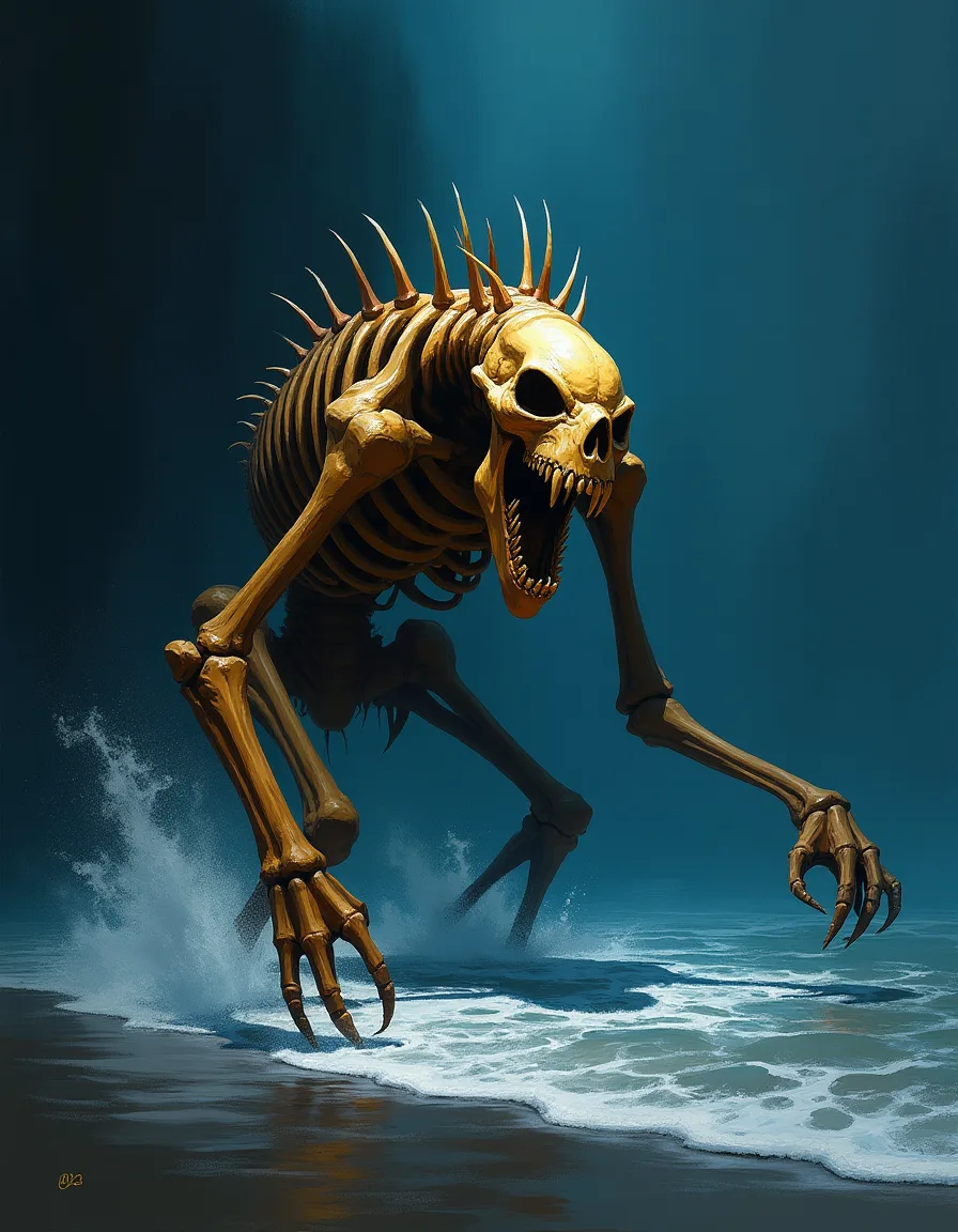 The illustration on Bone Tide Crawler, a common unit in Arcana