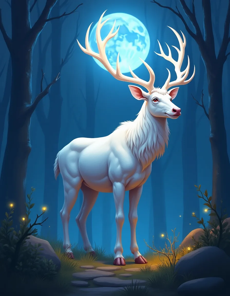 The illustration on Moonlit Stag, a common unit in Arcana