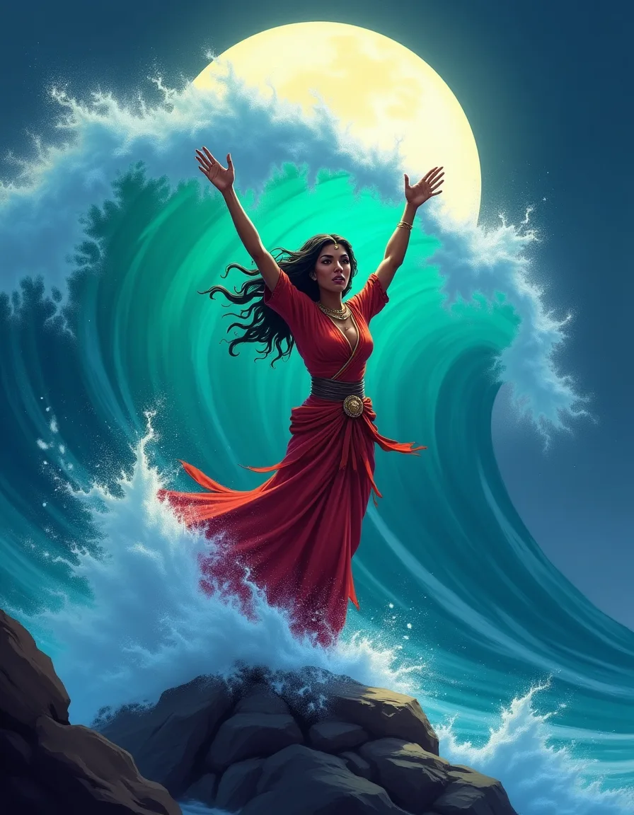 The illustration on Tidecaller Shaman, a uncommon unit in Arcana