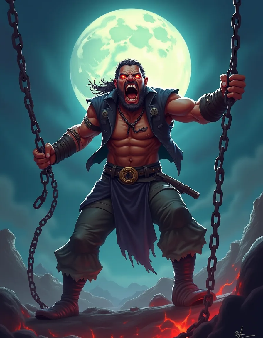 The illustration on Lunatic Berserker, a uncommon unit in Arcana