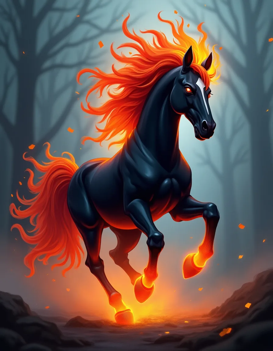 The illustration on Nightmare Stallion, a uncommon unit in Arcana