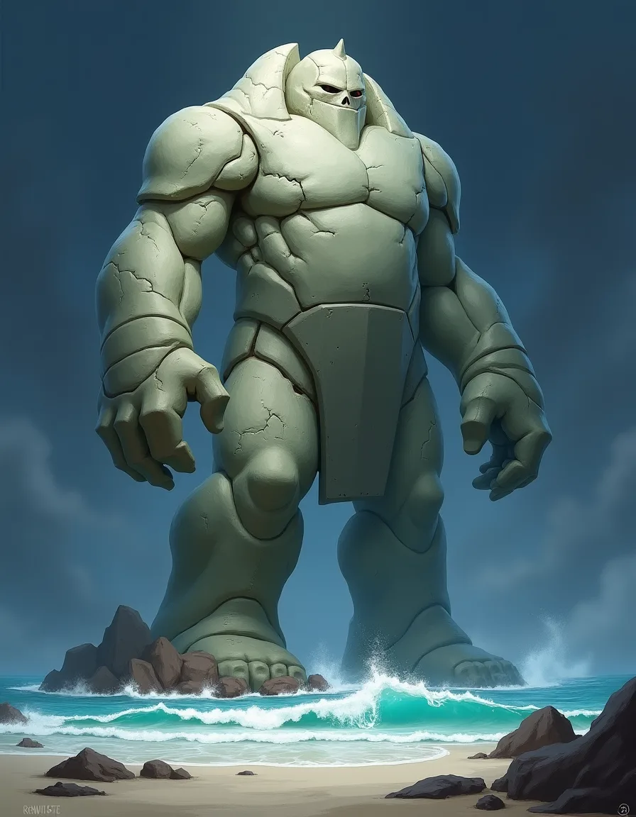 The illustration on Waning Colossus, a uncommon unit in Arcana