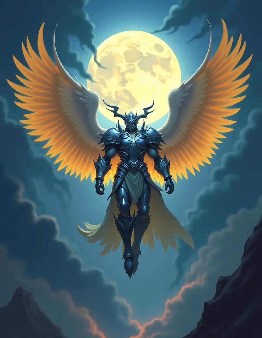 The illustration on Moonlit Archon, a rare unit in Arcana