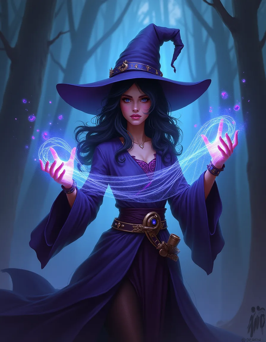 The illustration on Dreamsnare Witch, a rare unit in Arcana