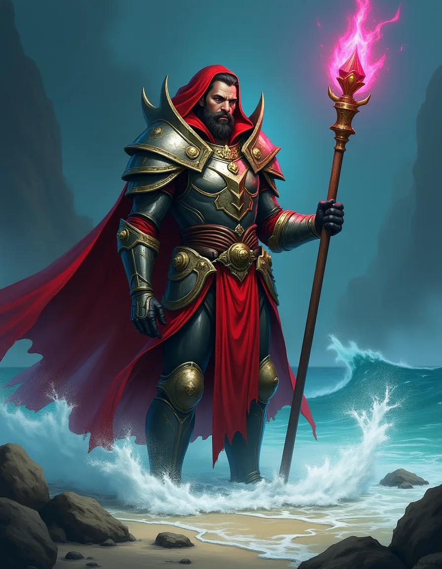 The illustration on Grave Tide Warden, a rare unit in Arcana