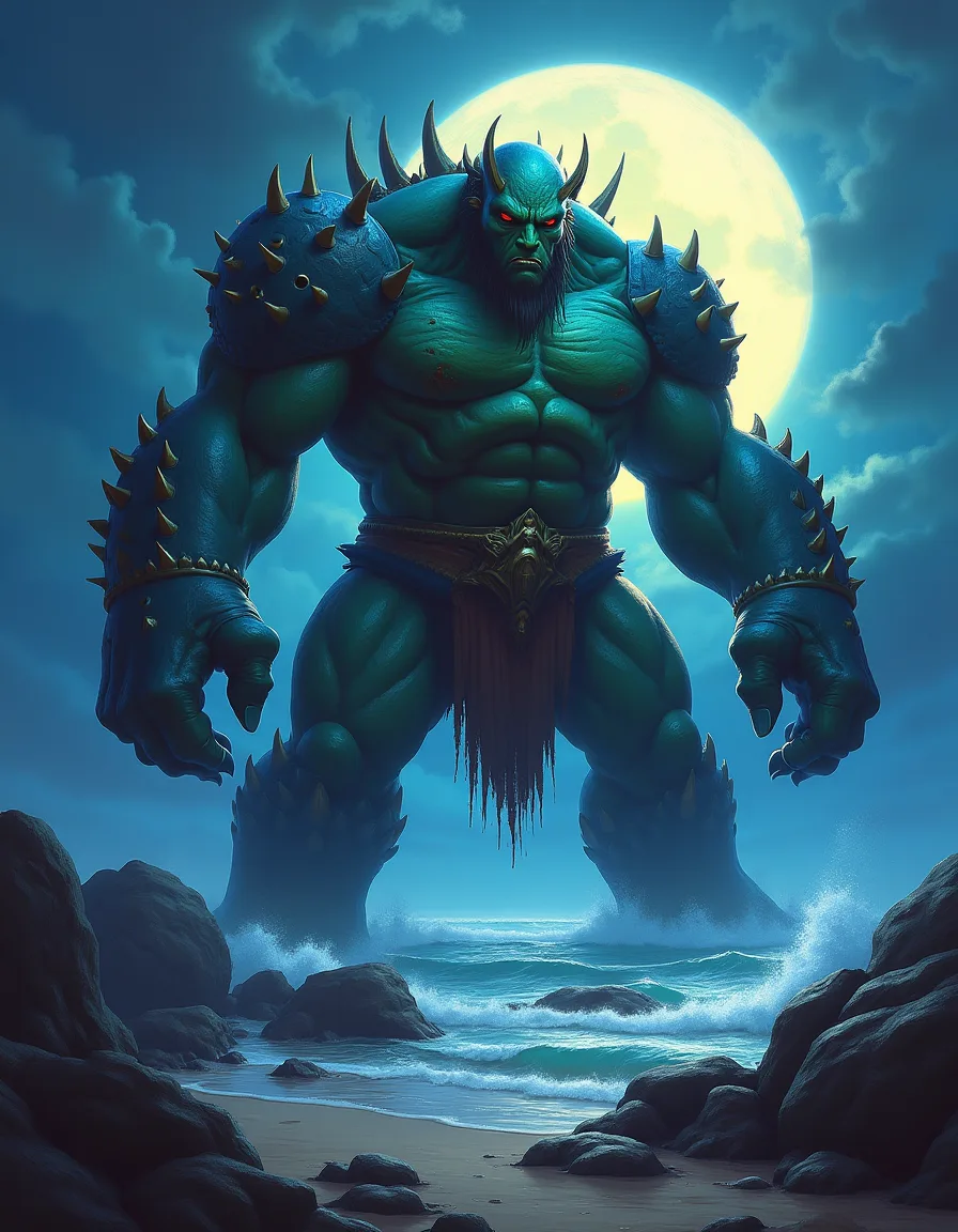 The illustration on Waxing Titan, a rare unit in Arcana
