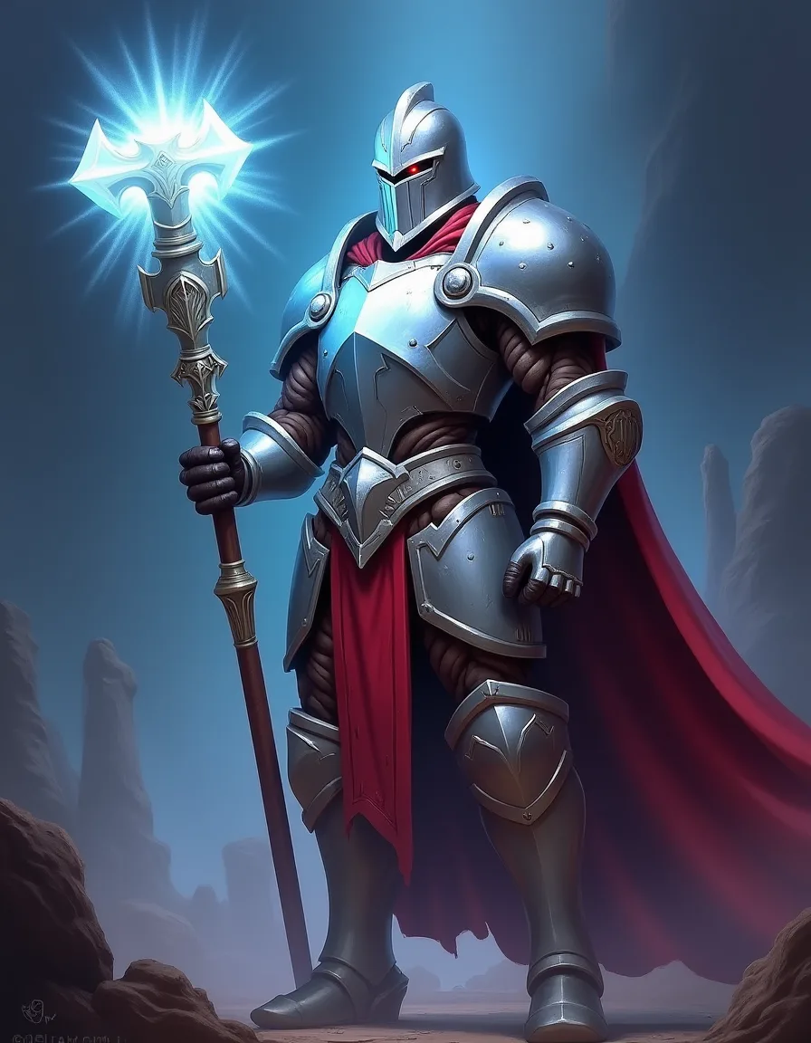 The illustration on Moonsilver Paladin, a rare unit in Arcana