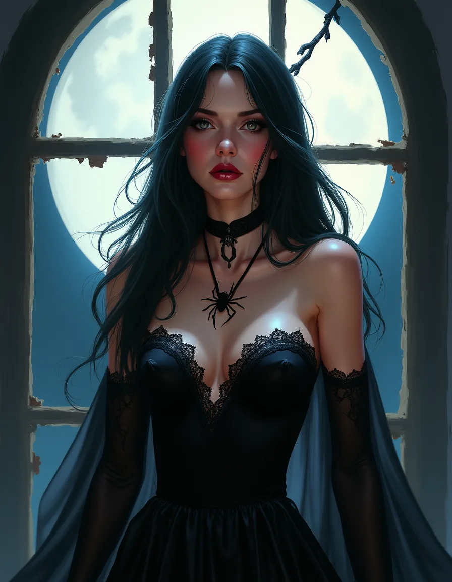 The illustration on Nocturne Widow, a rare unit in Arcana