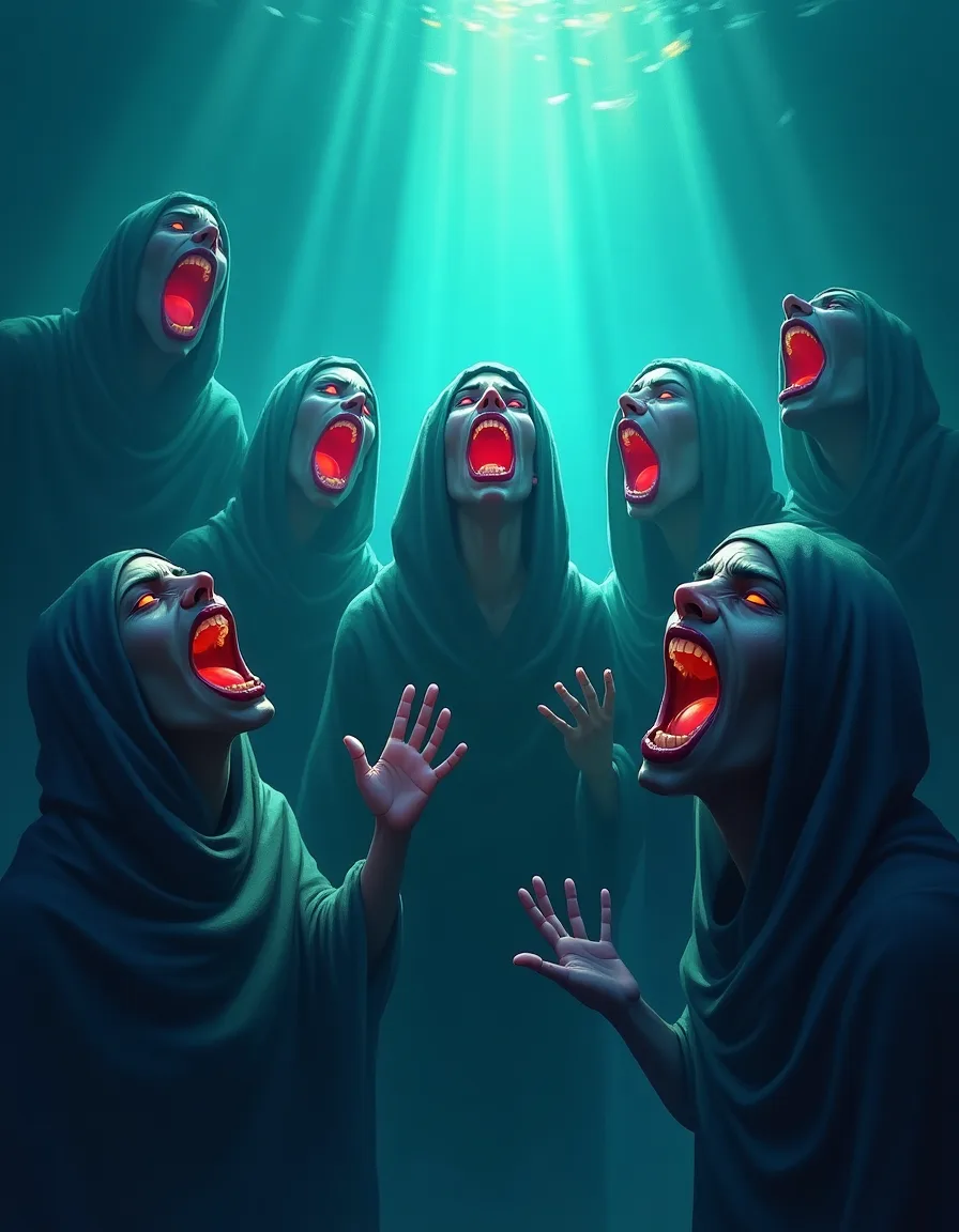 The illustration on The Drowned Chorus, a epic unit in Arcana