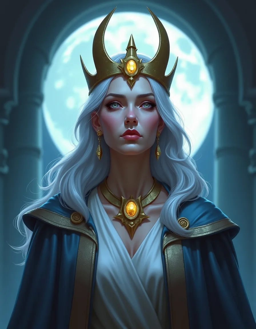 The illustration on Selene, the Waning Crown, a legendary unit in Arcana