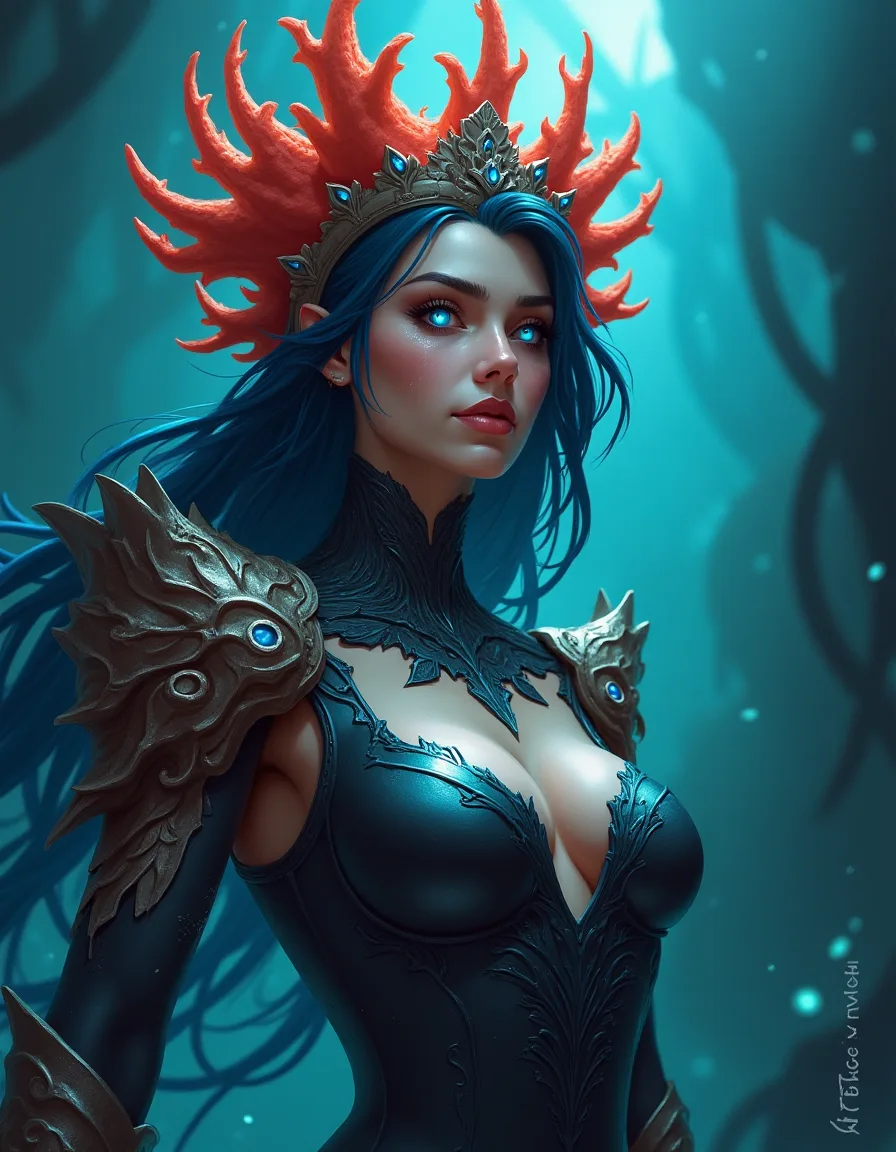 The illustration on Thalassa, Tide of Bones, a legendary unit in Arcana