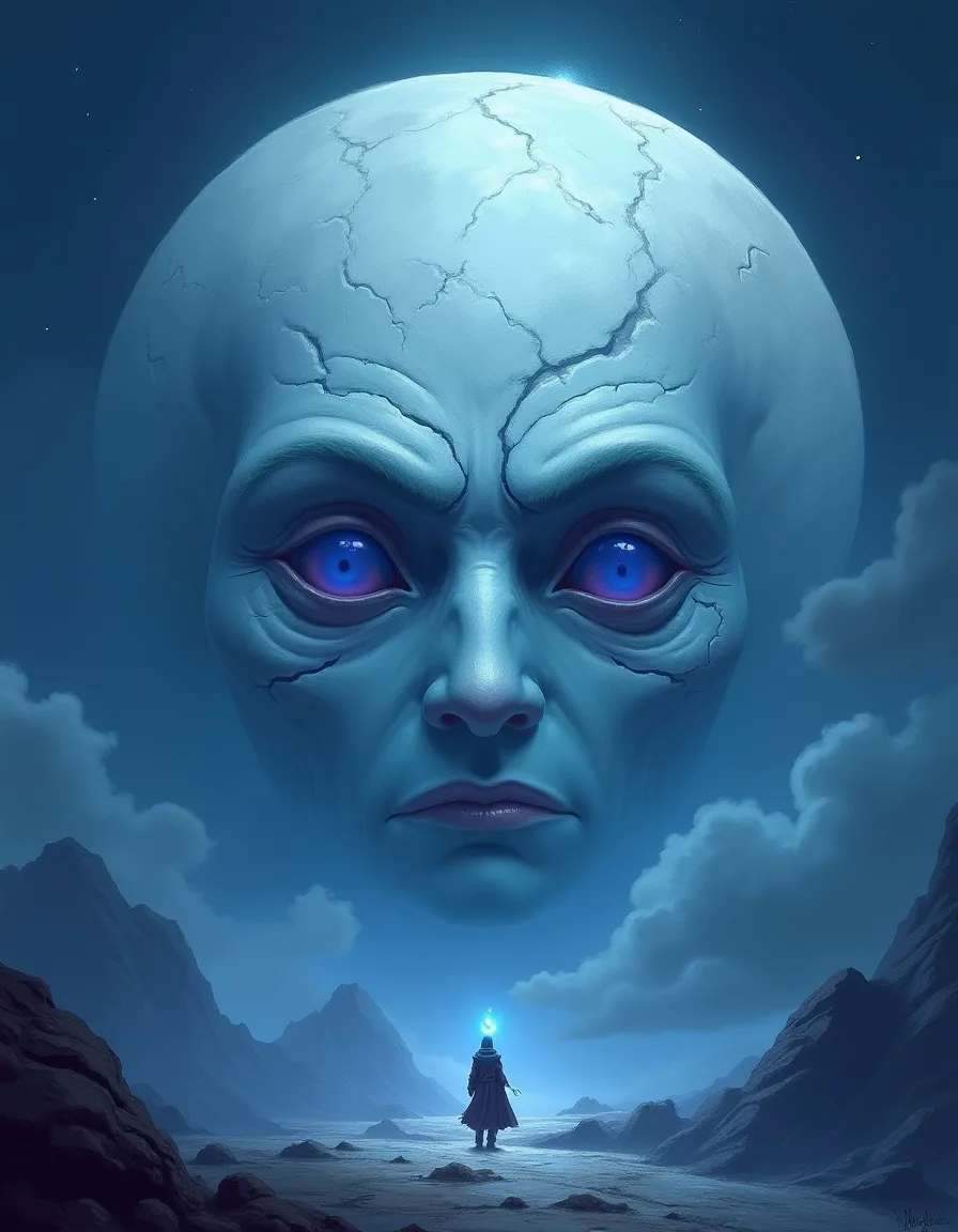 The illustration on The Sleepless Moon, a legendary unit in Arcana
